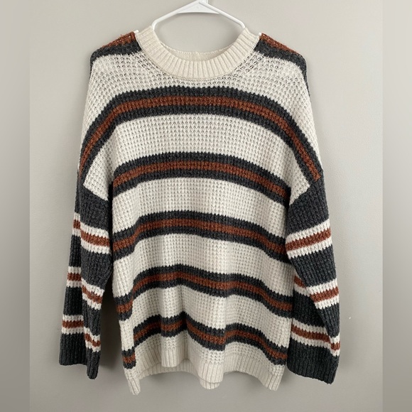 ‼️SOLD‼️American Eagle Striped Oversized Crew Neck Waffle Knit Sweater Size M - Picture 2 of 3